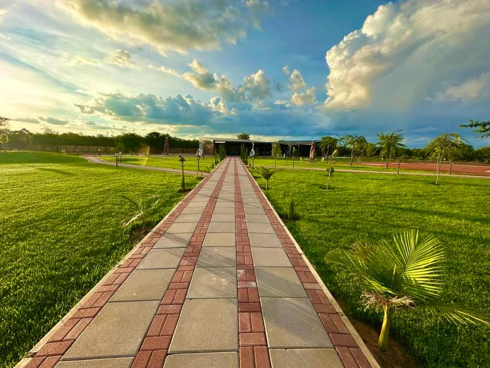 Paved walkway through the grounds